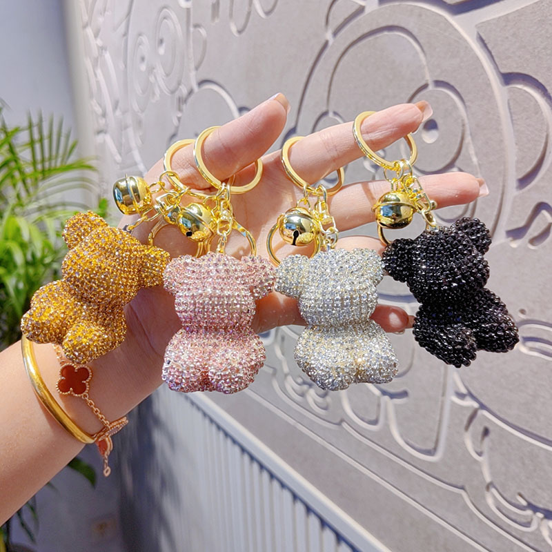 Creative full diamond sitting posture violent bear encrusted car keychain female cartoon couple bag pendant small gift wholesale
