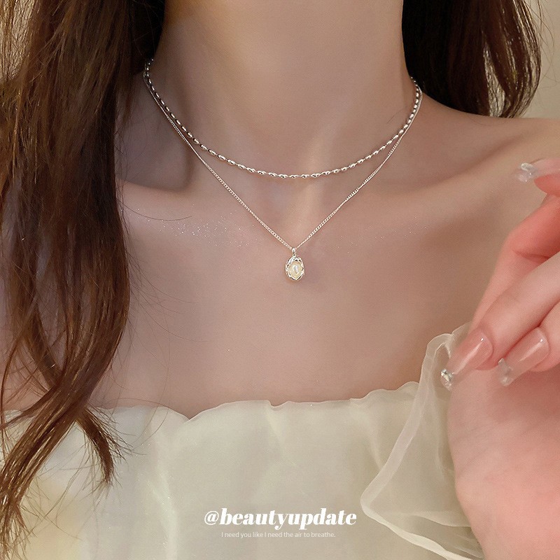 Collar de perlas con lazo de flor con cuentas francesas Elegante cadena de clavícula con sentido de alta gama retro ligero decoración de lujo femenino