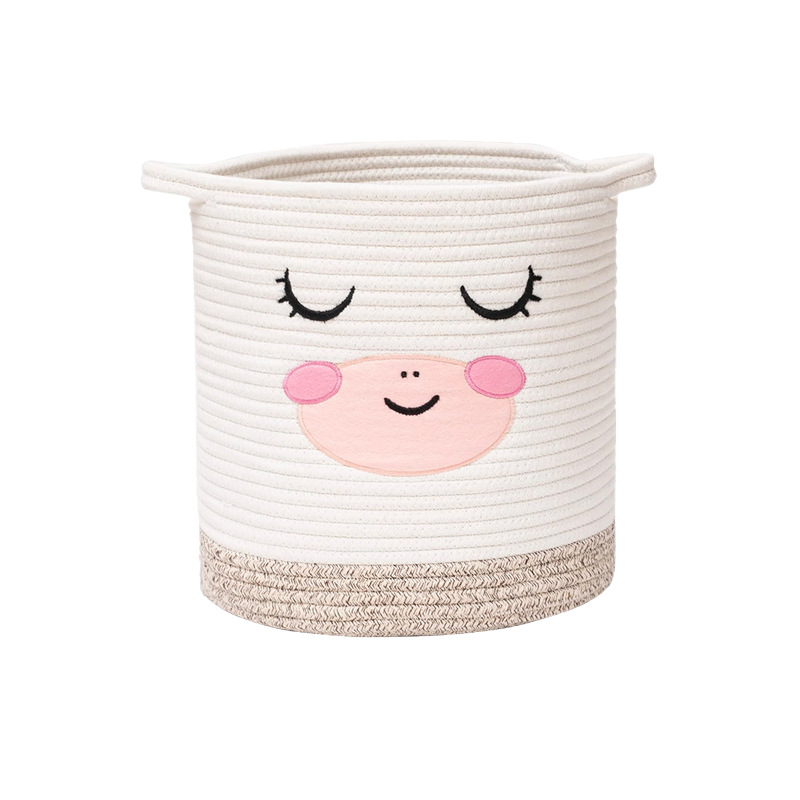 Cesta de almacenamiento de cuerda de algodón personalizada Cesta de almacenamiento de hilo de algodón lindo de dibujos animados Cesta de almacenamiento de acabado de ropa sucia de gran capacidad