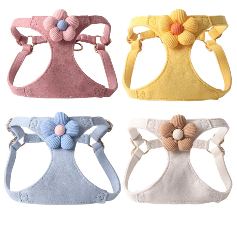 Aminger New Silk Velvet Candy Color Flower Leash Set Pet Harness Cat_voghion.com