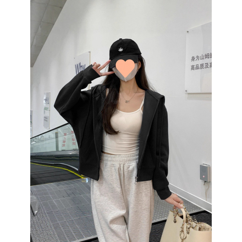 连帽拉链卫衣外套女宽松2025新款百搭休闲薄款短款即墨卫衣开衫女|undefined