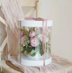 透明抱抱桶包裝盒情人節鮮花禮盒手提花盒圓形花筒玫瑰花束插花盒