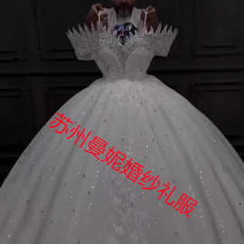 亚马逊新款外贸婚纱礼服 欧美跨境新娘结婚一字肩深V水钻蕾丝婚纱