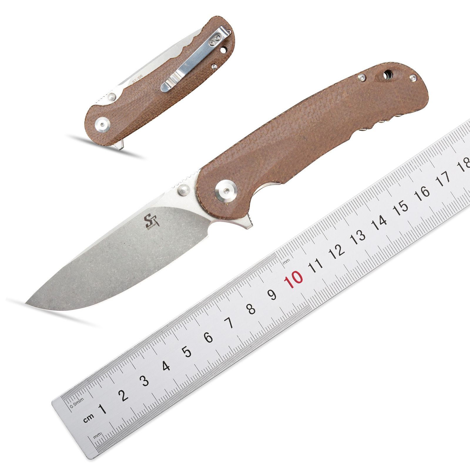 ST106折叠刀D2钢刀亚麻手柄口袋刀翻转EDC户外露营工作生存工具刀