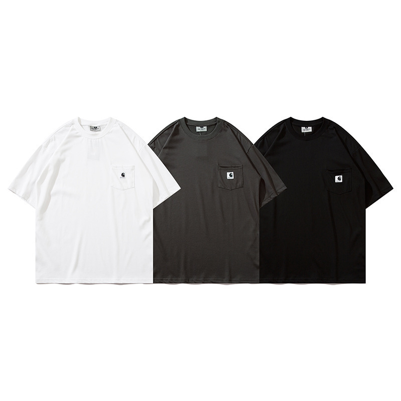 Carhartt Pocket European and American Loose Teenager Couple Round Neck Pullover Casual Commuter Ins Double Yarn Short Sleeve