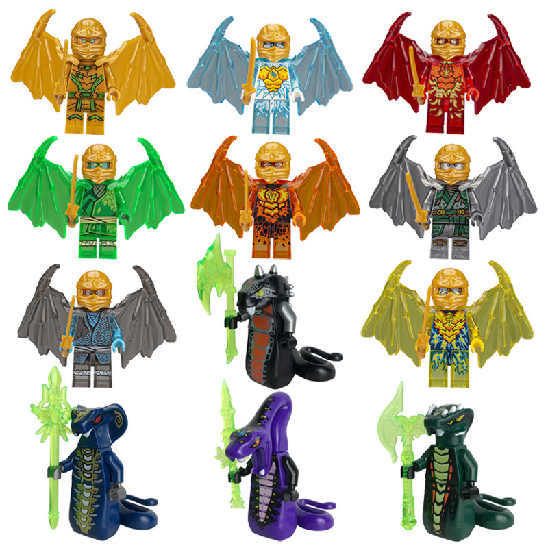 Cross-Border Gold-Colored Ninja Figures with Wings, Hero Building Blocks, Wholesale Educational Assembly Toys Exclusively for Foreign Trade