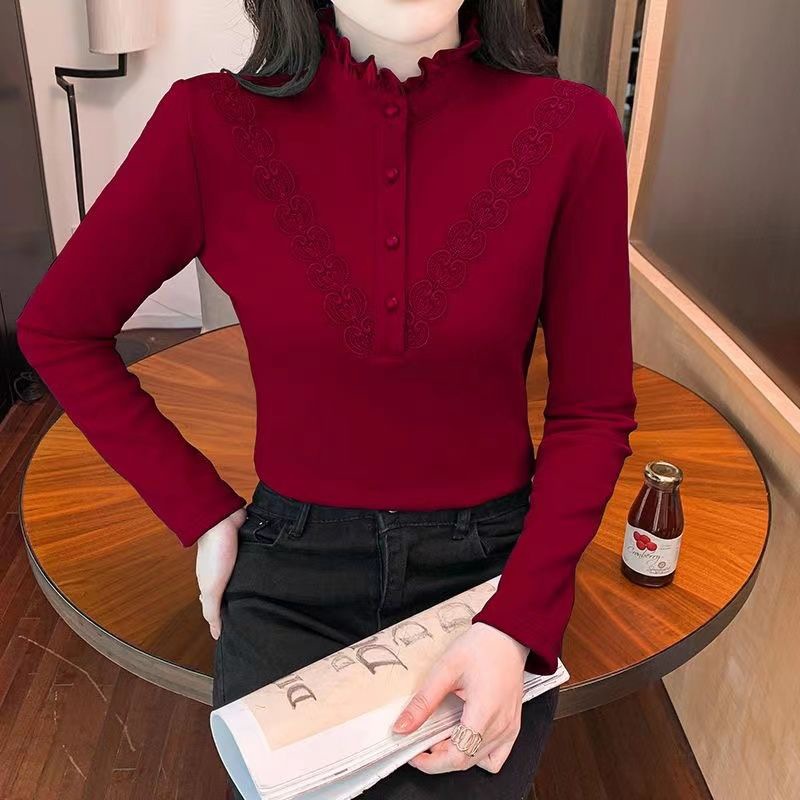 The M-5Xl Derong Semi-High-Neck Long-Sleeved T-Shirt Is Perfect For Autumn And Winter It Features A Cozy Fleece Lining_ecoleips.com
