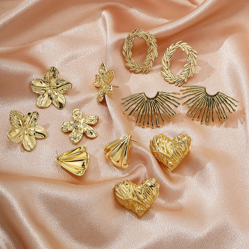 Golden earrings, geometric beach pendant, boho style