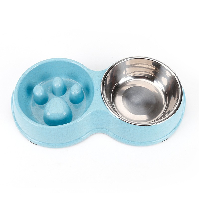Gato Tazón de acero inoxidable perro tazón antidetonante mascota doble tazón alimentación de agua potable integrado cóncavo-convexo Slow Food Bowl ventas directas de la fábrica