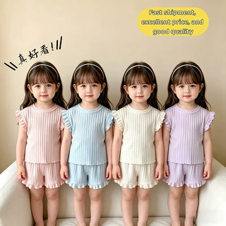 跨境女童套装2026宝宝衣服小飞袖短裤夏季两女童夏季套装两件套