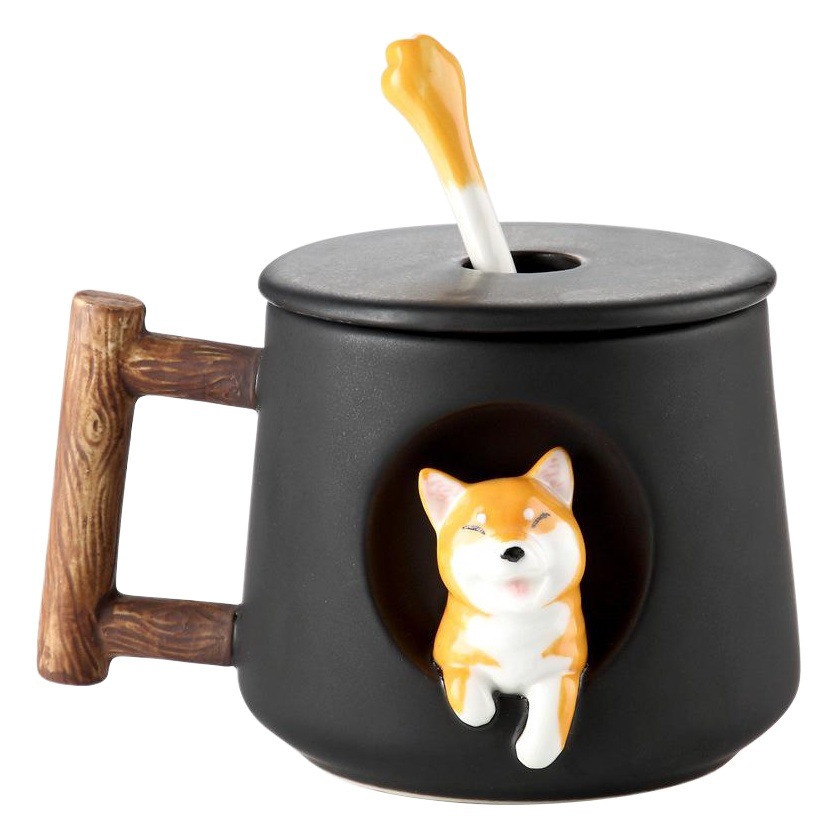 Taza de cerámica de dibujos animados de moda personalizada taza creativa con tapa cuchara pareja hombres y mujeres hogar taza de café taza