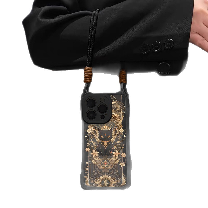 Fortune Black Cat Compatible 17 Phone Case 16 Fruit 15 Pro Max Couple Style 14 With Lanyard 13_voghion.com