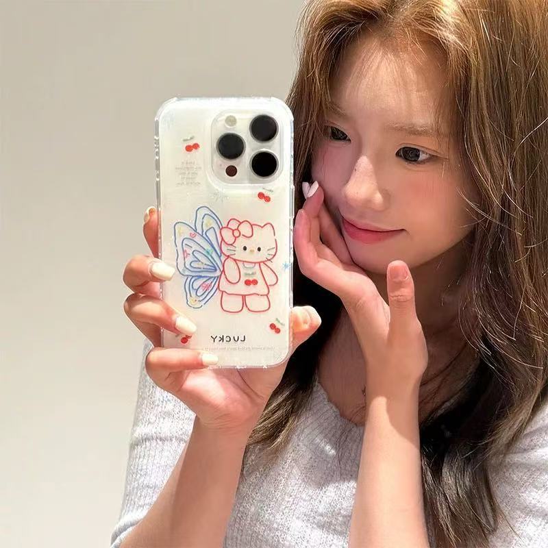 Dulce niña alas línea kt aplicable iPhone 15 funda para teléfono móvil 16ProMax Apple 14 tridimensional 13 nuevo