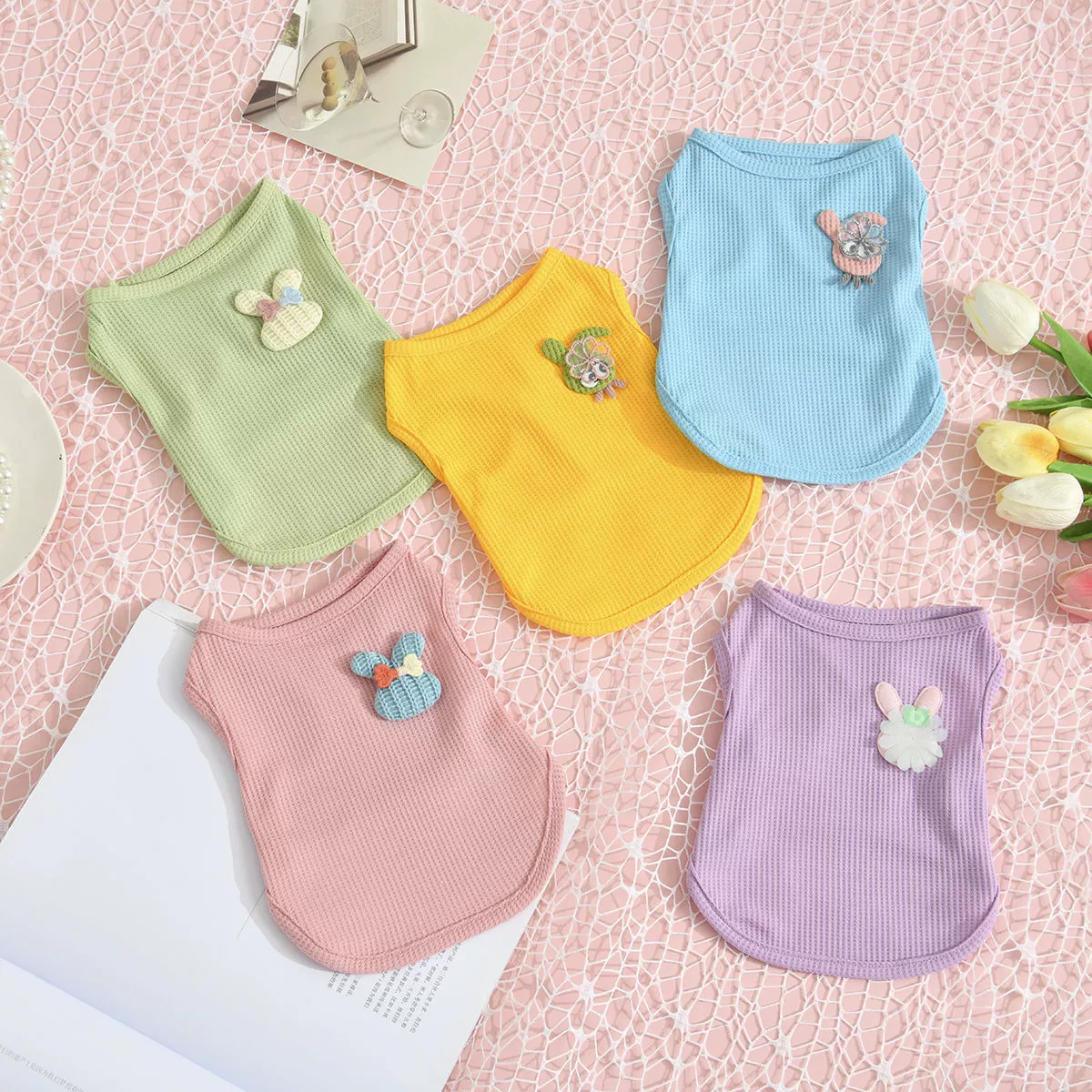 Одежда для кошек и собак Летний прохладный дышащий маленький жилет Вафельная макаронная одежда для домашних животных Простая Милая одежда
