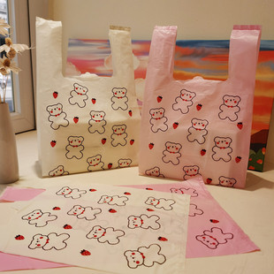 Cute Pink Bear Yellow Bear Cartoon Pattern Strawberry Bear Plastic Packaging Bag Takeaway Universal Bag Dessert Jewelry Bag Cross-Border