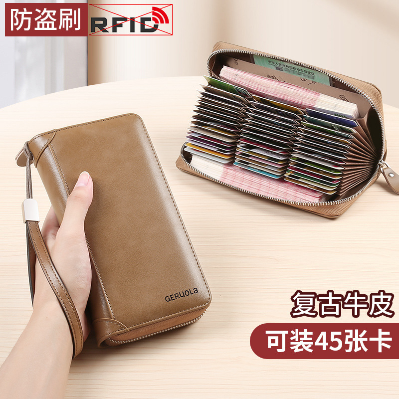 Geruola Leather Factory Tarjetas Bolso de cuero para hombres Bolso de almacenamiento de tarjetas bancarias con múltiples posiciones de cuero para hombres de gran capacidad para el hogar
