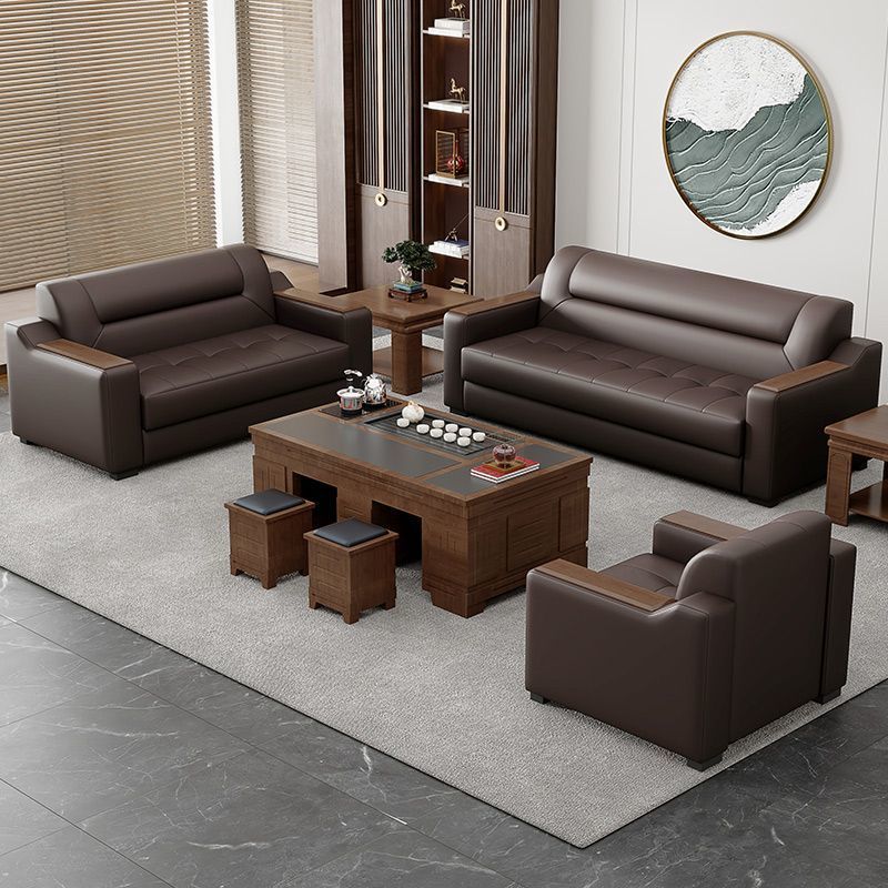 Sofá de oficina de cuero simple moderno de negocios recepción casual de tres mesas de té conjunto de cuero