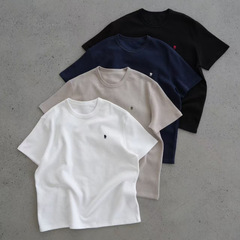 無地のロバ刺繍Tの代替品！ワッフルコットン生地ラウンドネックベーシック万能半袖Tシャツ男女兼用