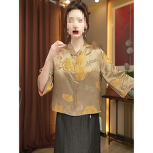 中国风复古香云纱真丝印花衬衫女春夏新款中式阔太太宽松显瘦上衣