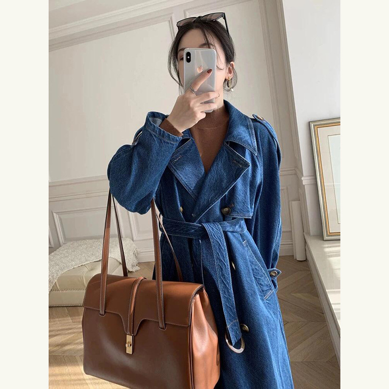 牛仔风衣外套女中长款春秋季新款复古英伦风收腰显瘦过膝大衣|undefined