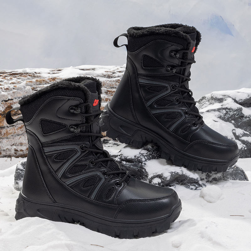 2025 New Cross-Border Winter Large Size Military Boots Combat Boots for Men and Women High-Top Fleece-Lined Thickened Outdoor Hiking Snow Boots