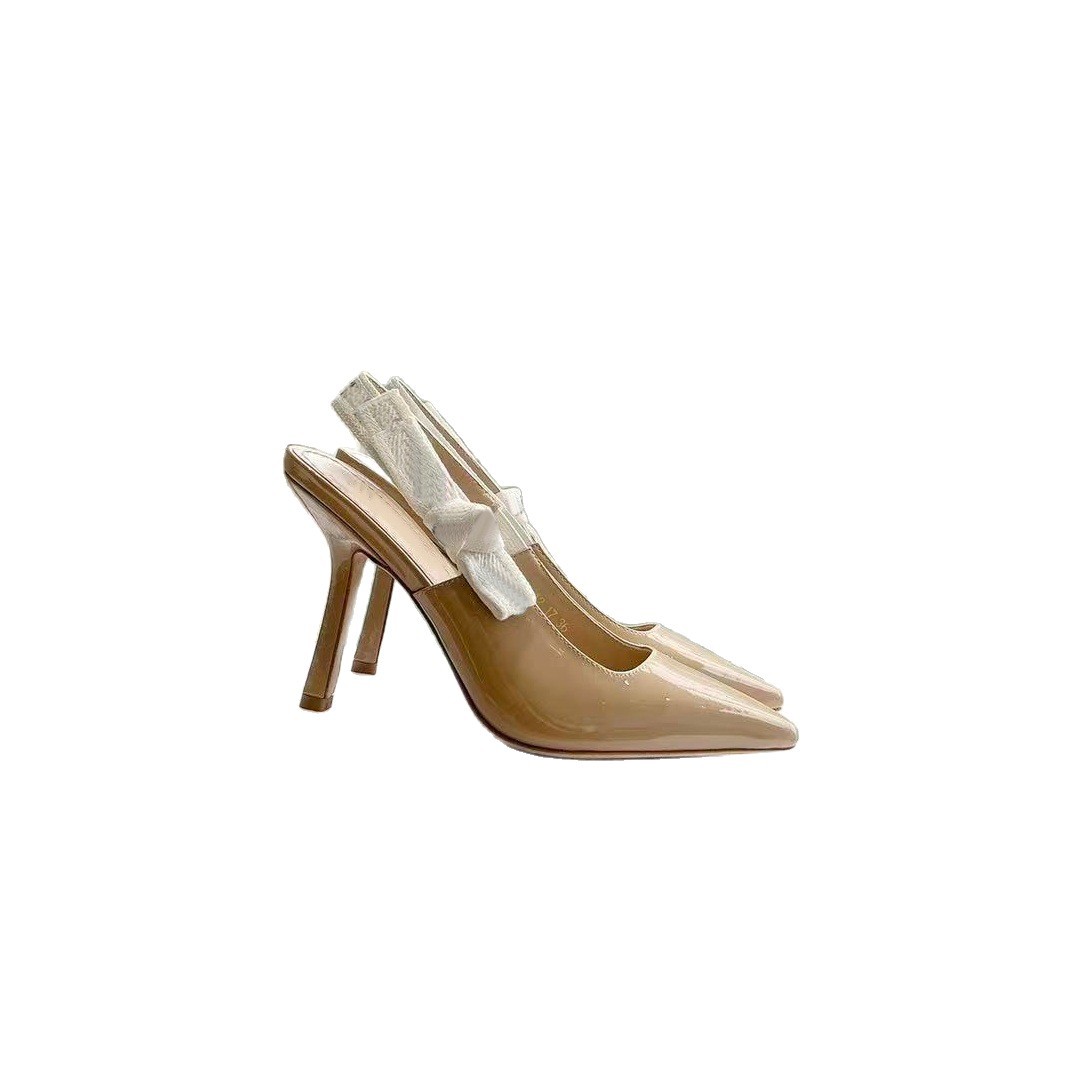 High-End~Cross-Border Top Quality Cat-Heel For Women D New Model Embroidered Knit Backless Closed-Toe Shallow Sandals With Butterfly_vogvips.com