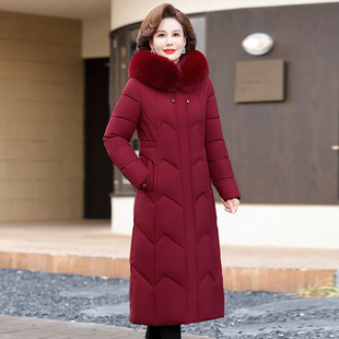 Middle-Aged Mother's Knee-Length down Cotton Coat, Women's Winter New Style Cotton Jacket, Stylish down Cotton Coat for 50-60 Year Olds
