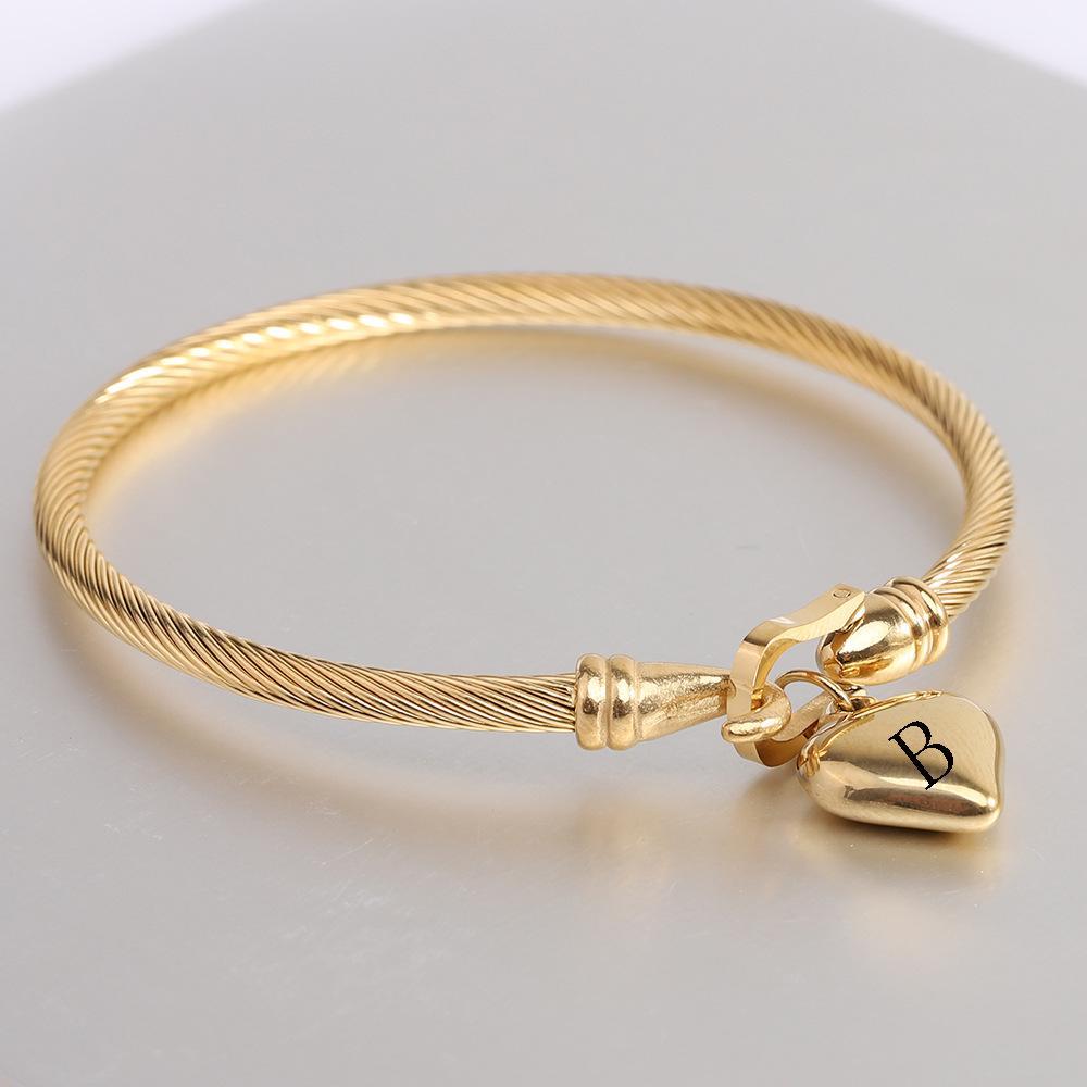 21g Weight 304 Stainless Steel Pendant Material Bangle Classification 304 Stainless Steel Chain Material 1 Piece Quantity Casual, Holiday Occasion 304 Stainless Steel Material Letter Pattern Unisex Gender Plating Design Simple Style Style Simple Style Letter 304 Stainless Steel Bangle In Bulk 2
