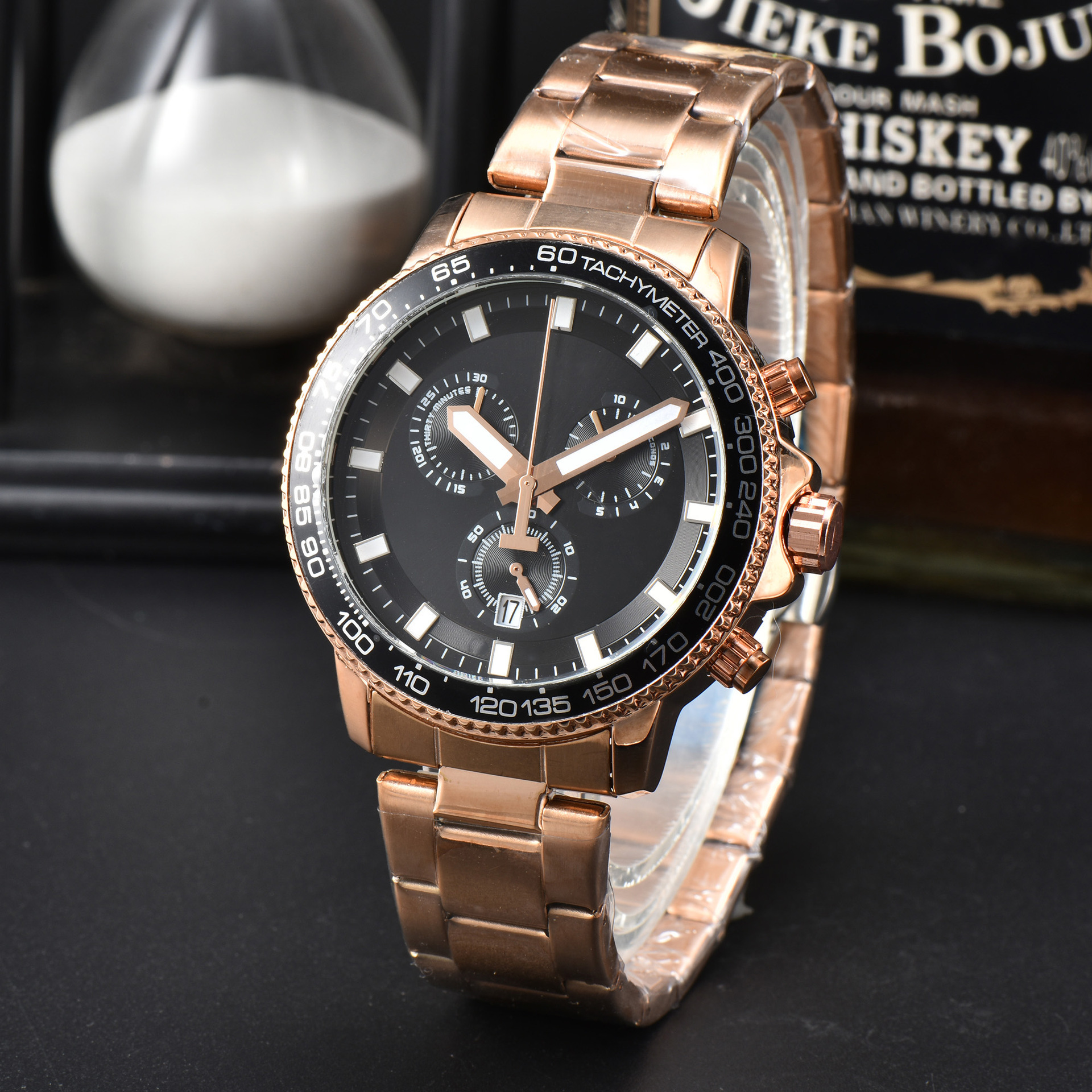 Multifunctional Fully automatic Men's Six Needle Full Function Quartz with Steel Band Timing Watch_voghion.com
