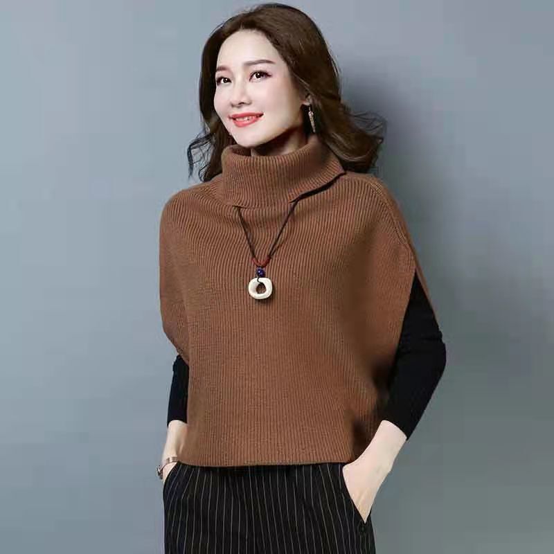 High-Neck Sleeveless Knit Vest Women's Sweater Vest Jacket Autumn 2025 New Korean Version Loose Batwing Sleeve Vest