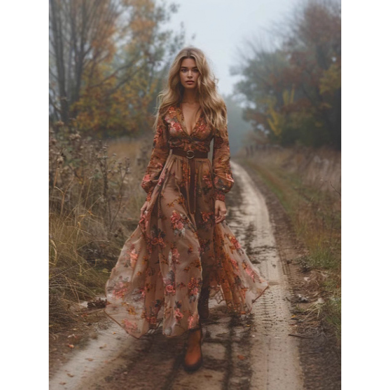 2026 Shein Cross-Border European And American Independent Station Printed Bohemian Ethnic Vacation Beach Dress_ecoleips.com