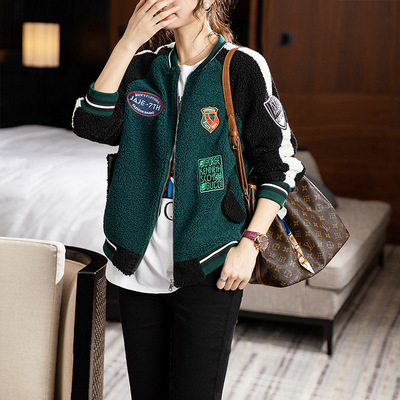fat mm Woman's coat 2023 Autumn and winter new pattern Korean Edition mlb Easy Show thin fashion thickening Lambswool jacket