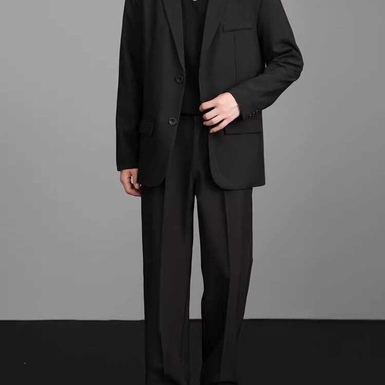 Men's suit, lightweight business casual, slim fit, versatile, fashionable, intellectual style, high-end outerwear, black