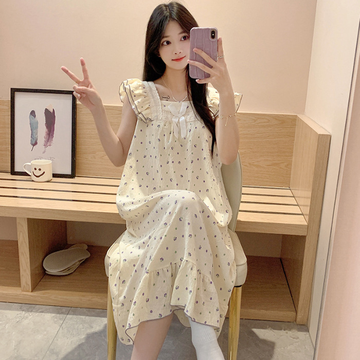 2024 verano vestido de pajama de mujer vestido largo suelto arco dulce dormitorio del campus se puede usar vestido de pijama rojo