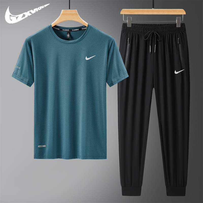 Ice Silk Sports Suit Men's Casual Summer Thin Short-Sleeved T-Shirt and Long Pants Full Set Running Quick-Drying Two-Piece Set for Men Ice Silk Sports Suit Men's Casual Summer Thin Short-Sleeved T-Shirt and Long Pants Full Set Running Quick-Drying Two-Piece Set for Men
