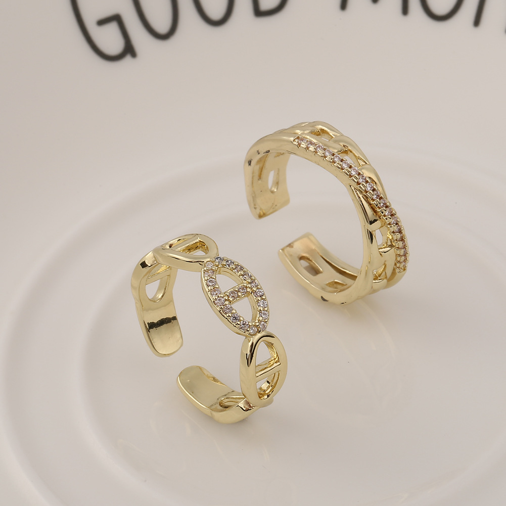 Simple Copper Diamond 18K Gold Geometric Open Rings