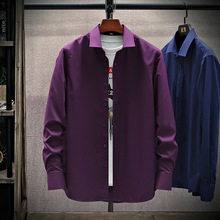 包邮批发轻熟休闲中青年男式衬衫轻奢宽松翻领男士衬衣秋季长2023