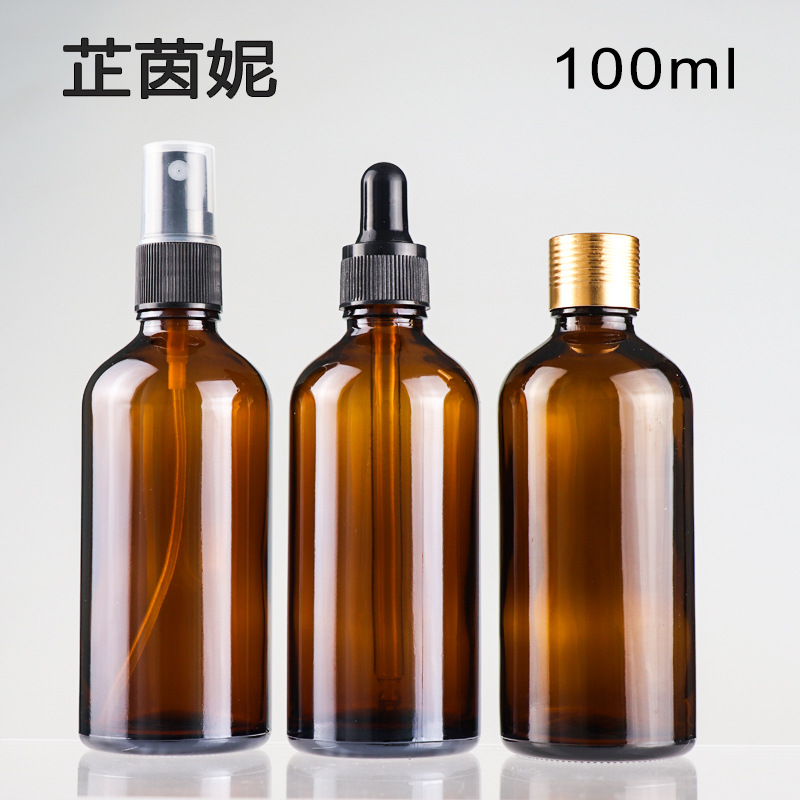 现货100ml茶色精油瓶 棕色玻璃滴管瓶 分装瓶 滴剂瓶可磨砂印刻度