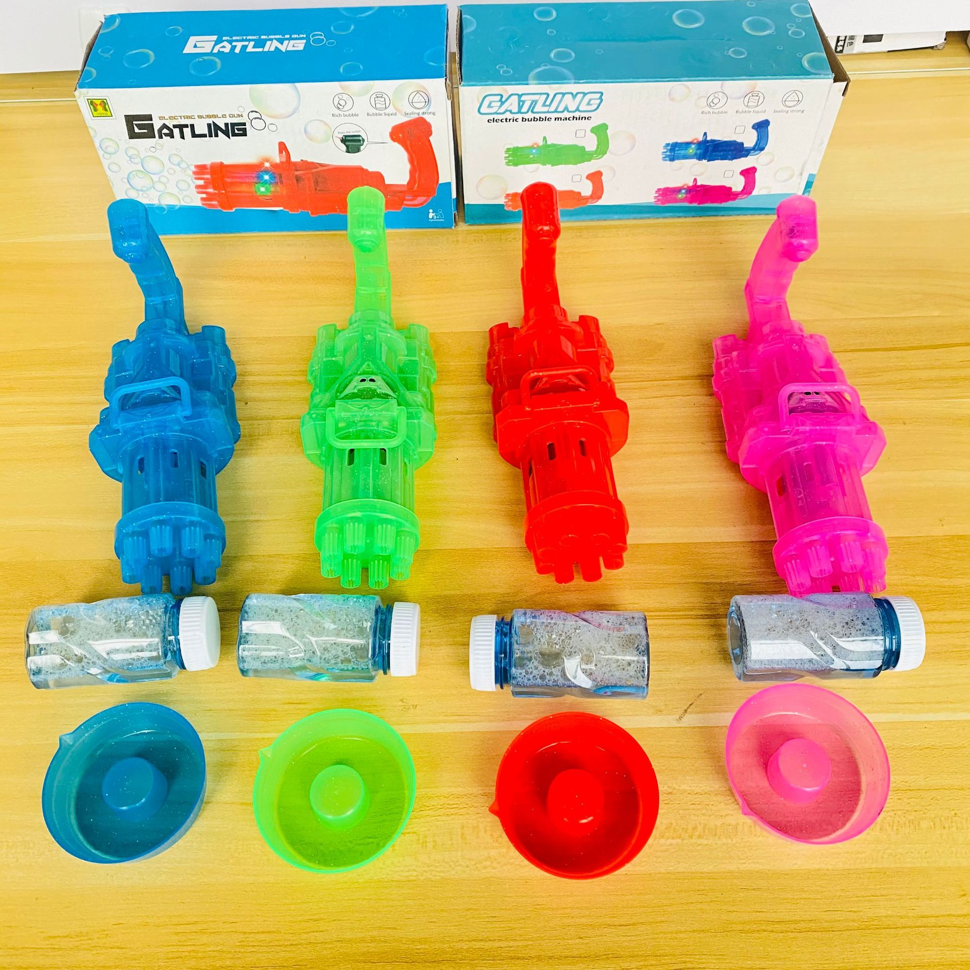 Flash Music Gatling Eight-Hole Bubble Machine with Light Bubble Gun Interactive Night Light Toy Chinese and English Packaging
