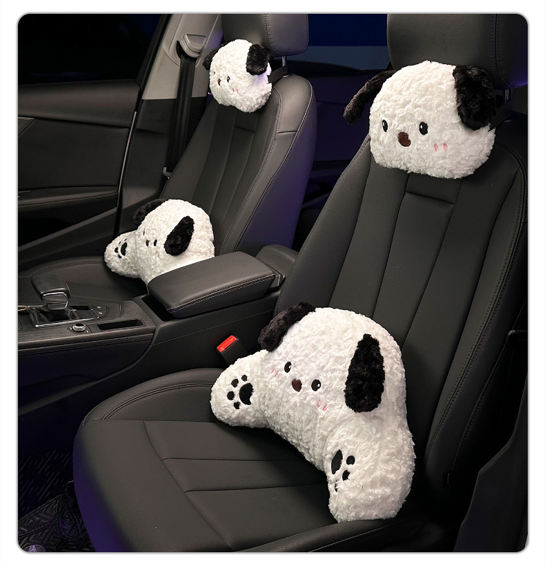 Blue Rain Stuffed Car Headrest Neck Pillow Cute Puppy Car Seat Lumbar Pillow Plaid Car Interior Supplies