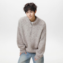 日系复古半拉链立领毛衣男秋冬加厚保暖慵懒风套头针织衫线衣外套