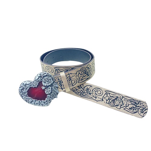Punk-style Y2K spicy girl versatile gothic dark leather belt retro personalized floral heart belt for men and women