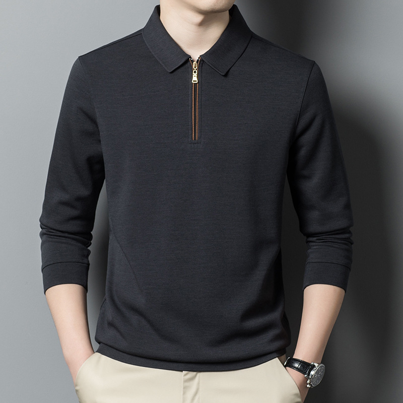 High-End Brand Autumn and Winter Versatile T-Shirt for Middle-Aged Men, Business Casual Anti-Wrinkle Wool Sweater, Long-Sleeved Zipper Collar T-Shirt