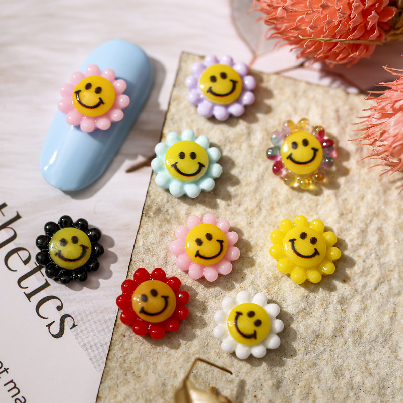3D Large and Small Smiley Face Nail Art Takashi Murakami Sunflower Colorful Cartoon Internet Celebrity Three-Dimensional Relief Resin Nail Stickers 3D Large and Small Smiley Face Nail Art Takashi Murakami Sunflower Colorful Cartoon Internet Celebrity Three-Dimensional Relief Resin Nail Stickers