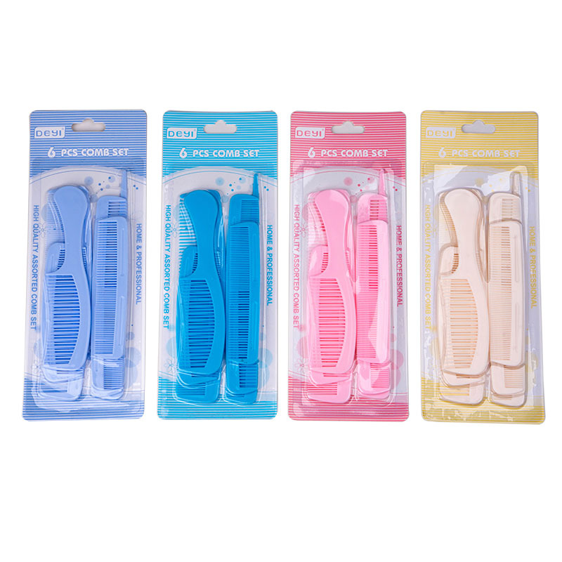 Combinación de peine de plástico multifuncional cubierta de peine de cabello peinero peinado de punta de cola peinado estilo de peinado de 6 piezas conjunto