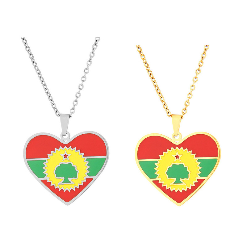 Cross-border hot sale Oromia map stainless steel necklace men's and women's heart-shaped drop oil pendant ethnic fashion jewelry