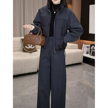 时尚加厚保暖棉服套装女2025冬季新款洋气显瘦拼接格纹休闲套装潮