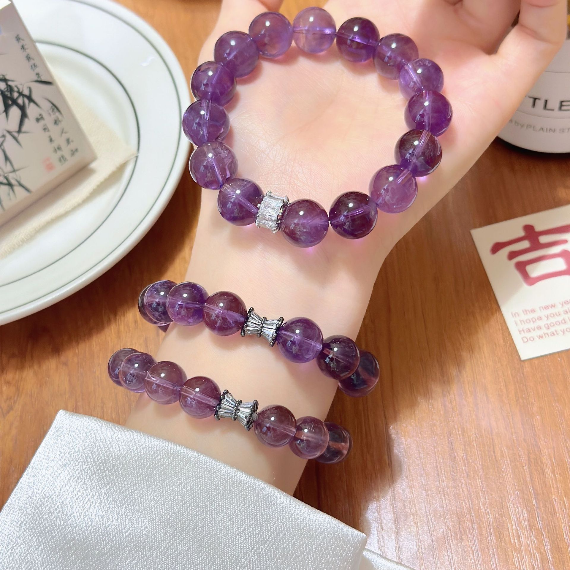 Spring Good Luck Purple Grape Natural Amethyst Bracelet 12mm Jiuzi Lihuo Style Simple Bracelet Jewelry Wholesale