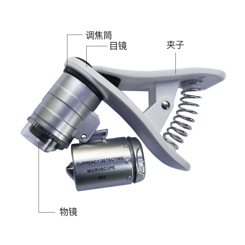 60倍放大镜 高级迷你珠宝银元放大镜显微镜 带验钞灯LED灯