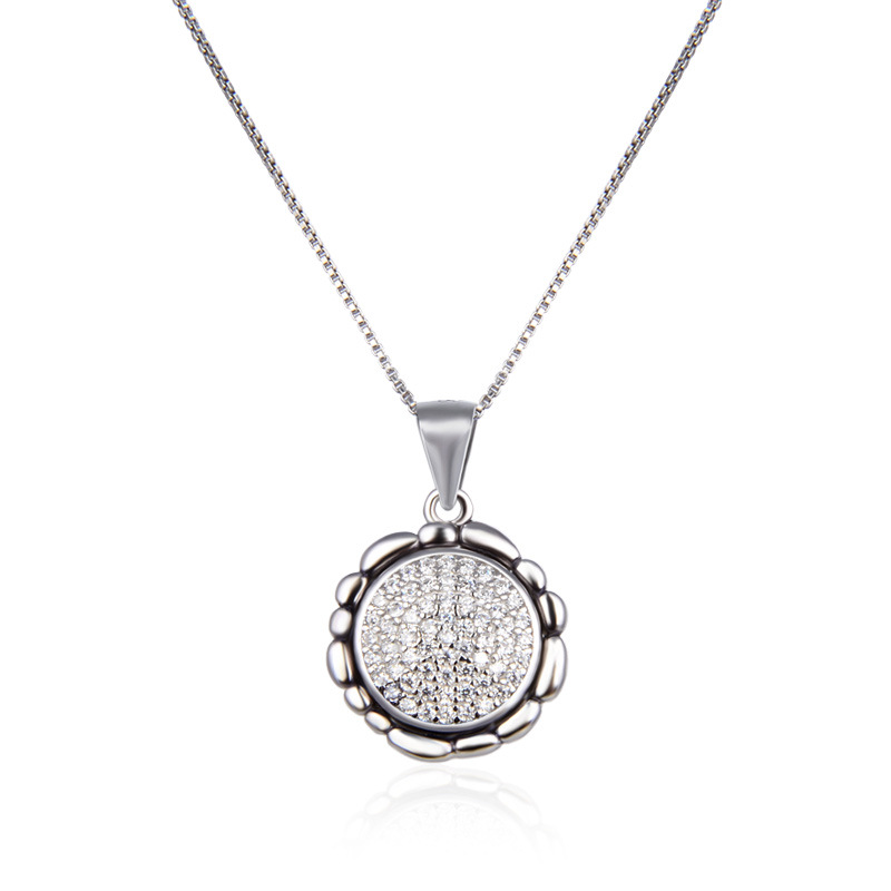 Diamante-incrustado colgante de moda fresca estilo japonés y coreano s925 plata ZIRCON clavícula cadena redonda gota collar de aceite para las mujeres